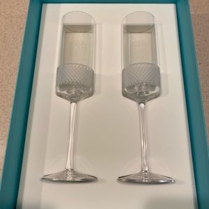Tiffany Diamond Point Crystal Champagne Flutes - NIB